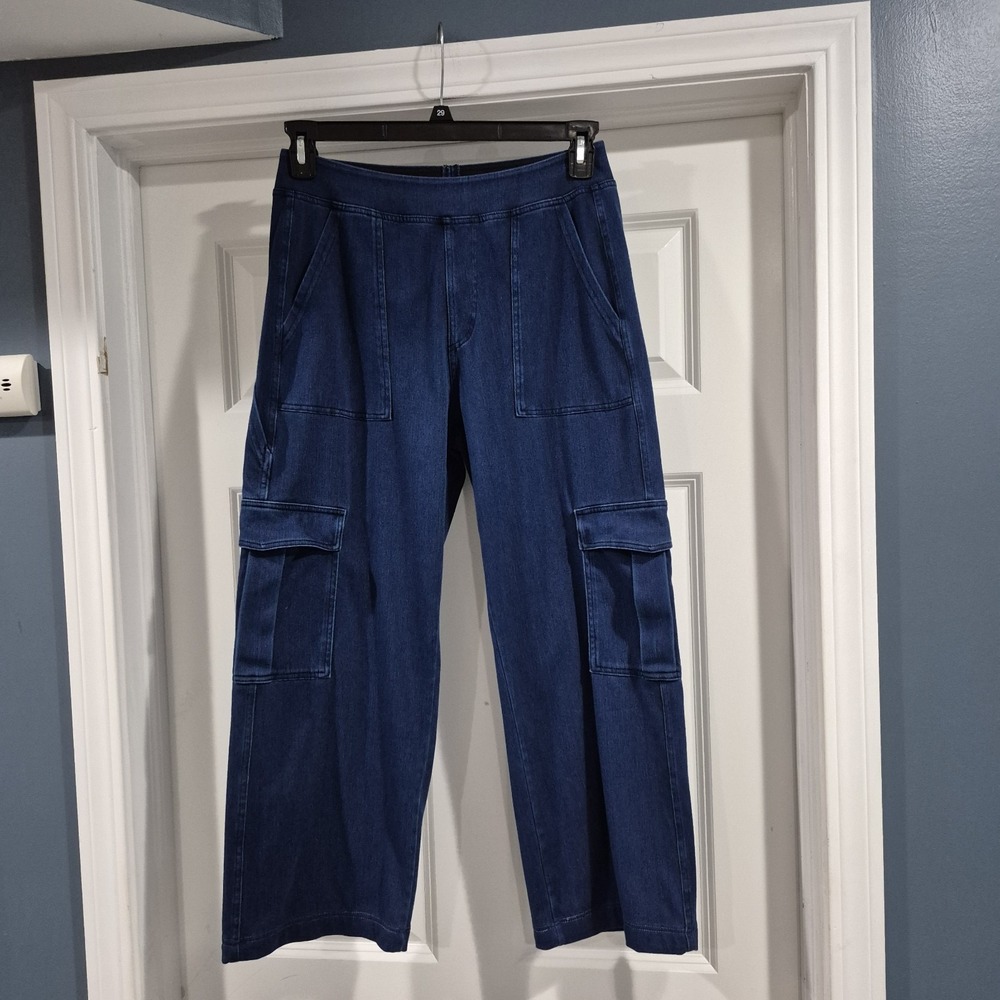 Halara Jeans Womens Medium Petite Wide Leg Cargo Cropped Flex Denim *Hemmed